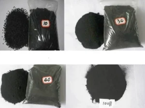 Different grades of rubber powder in labeled packages