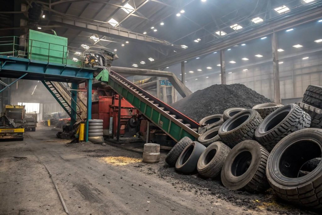Tire recycling equipment processing waste tires