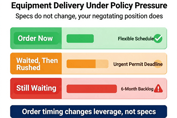 Tire shredding equipment procurement timeline 2026 Equipment delivery timelines compress under policy transition pressure